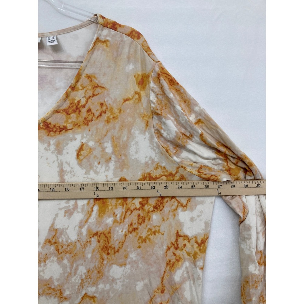 Susan Graver Tunic Size 2X Orange Marble V-Neck Kangaroo Pocket Liquid Knit - Picture 4 of 7